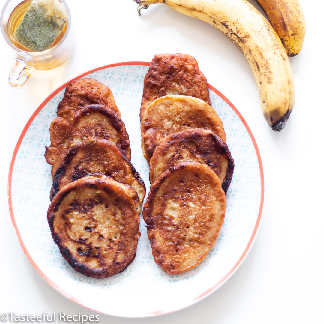 Overhead shot of fried Caribbean banana fritters