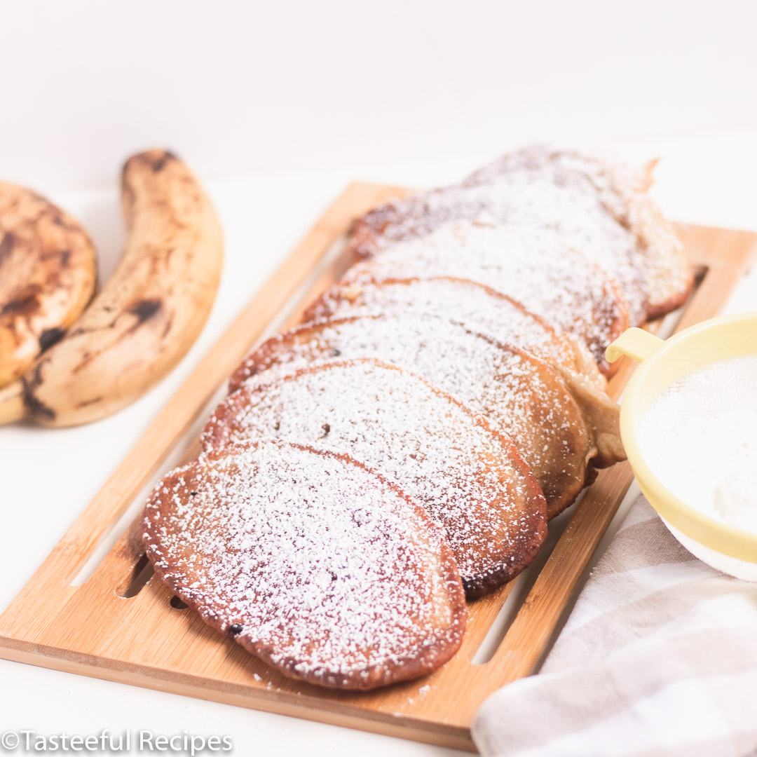 Straight on shot of Caribbean banana fritters