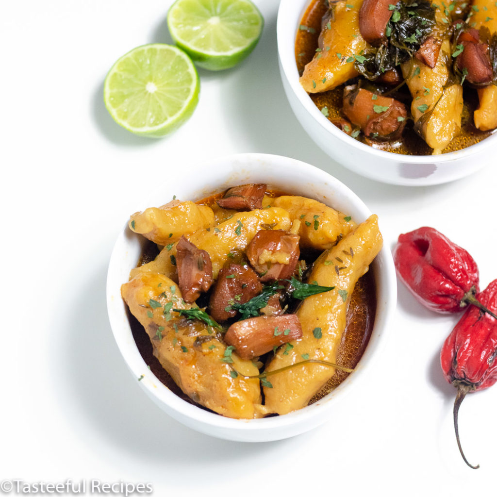 Overhead shot of west indian conch and dumpling