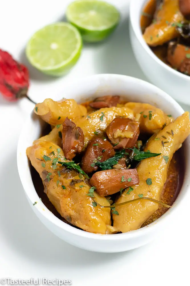 Angled shot of West Indian conch and dumpling