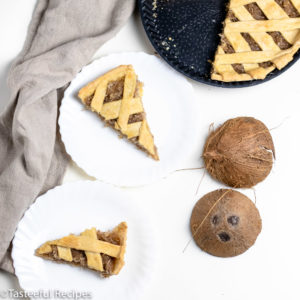 Overhead shot of two servings of Caribbean coconut tart