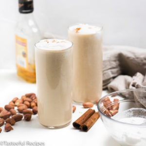 Straight on shot of two glasses of peanut ponche de creme