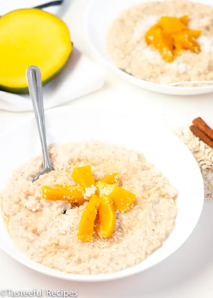 Angled shot of a bowl of oatmeal