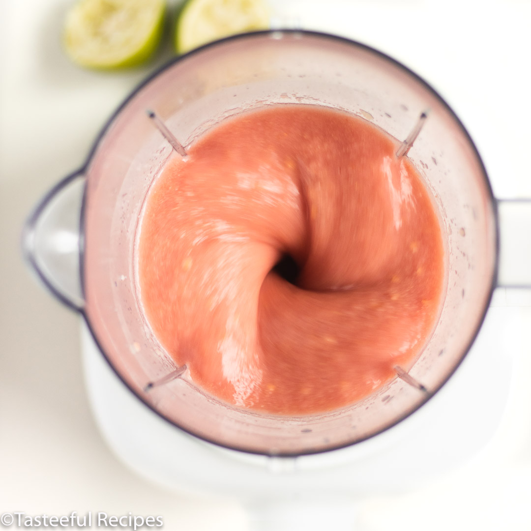 Overhead shot of guava juice being blended