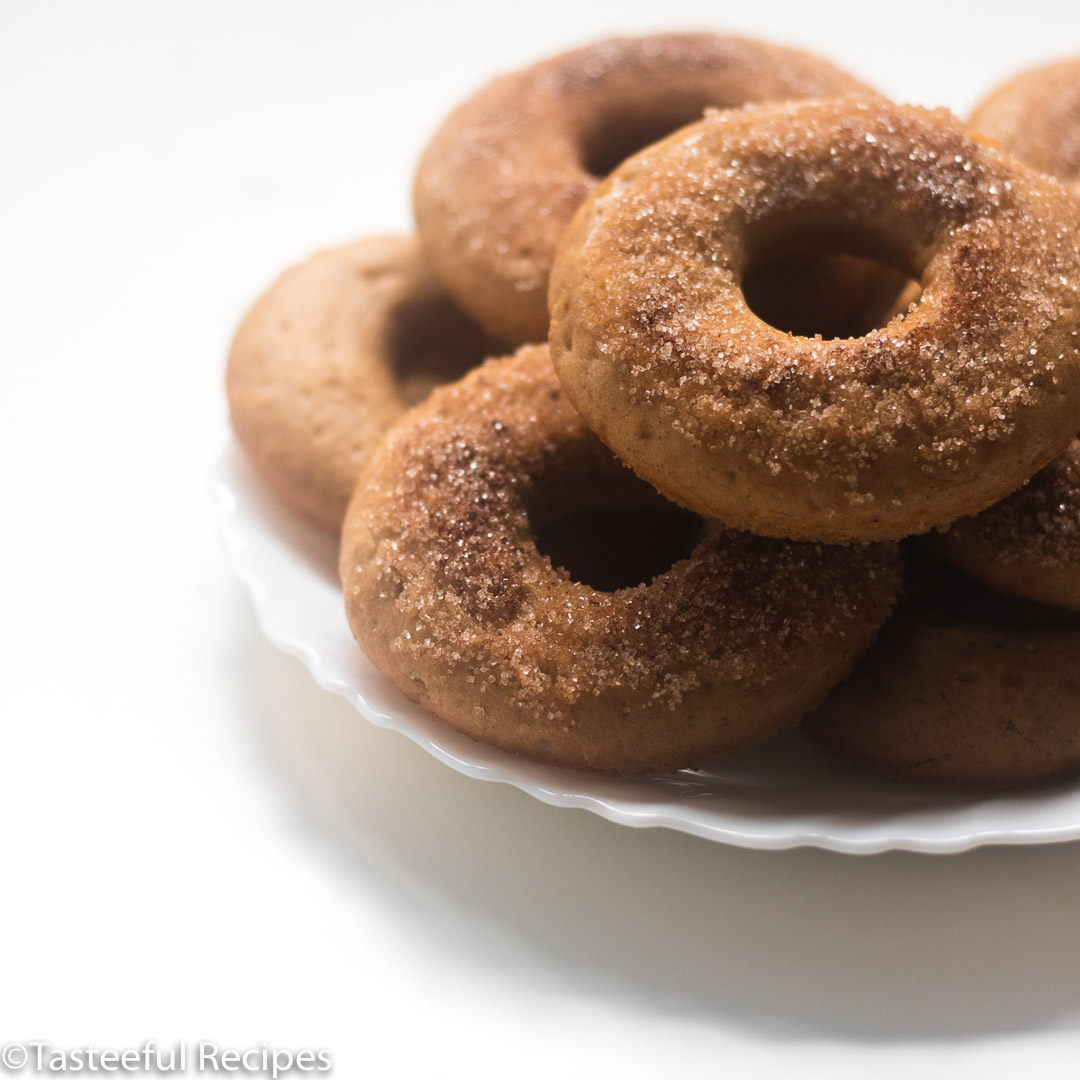 Straight on shot of cinnamon banana donuts