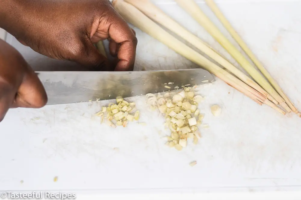 Lemongrass being chopped