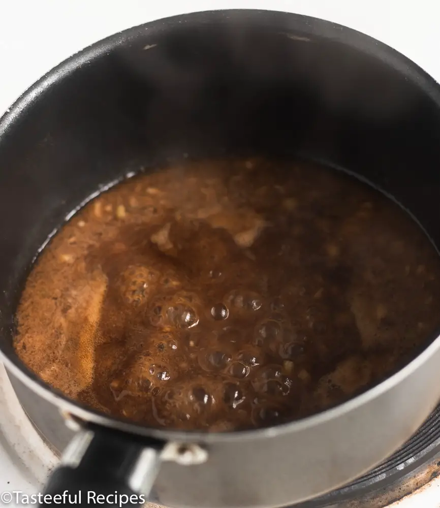 Lemongrass sauce being simmered in a medium pot