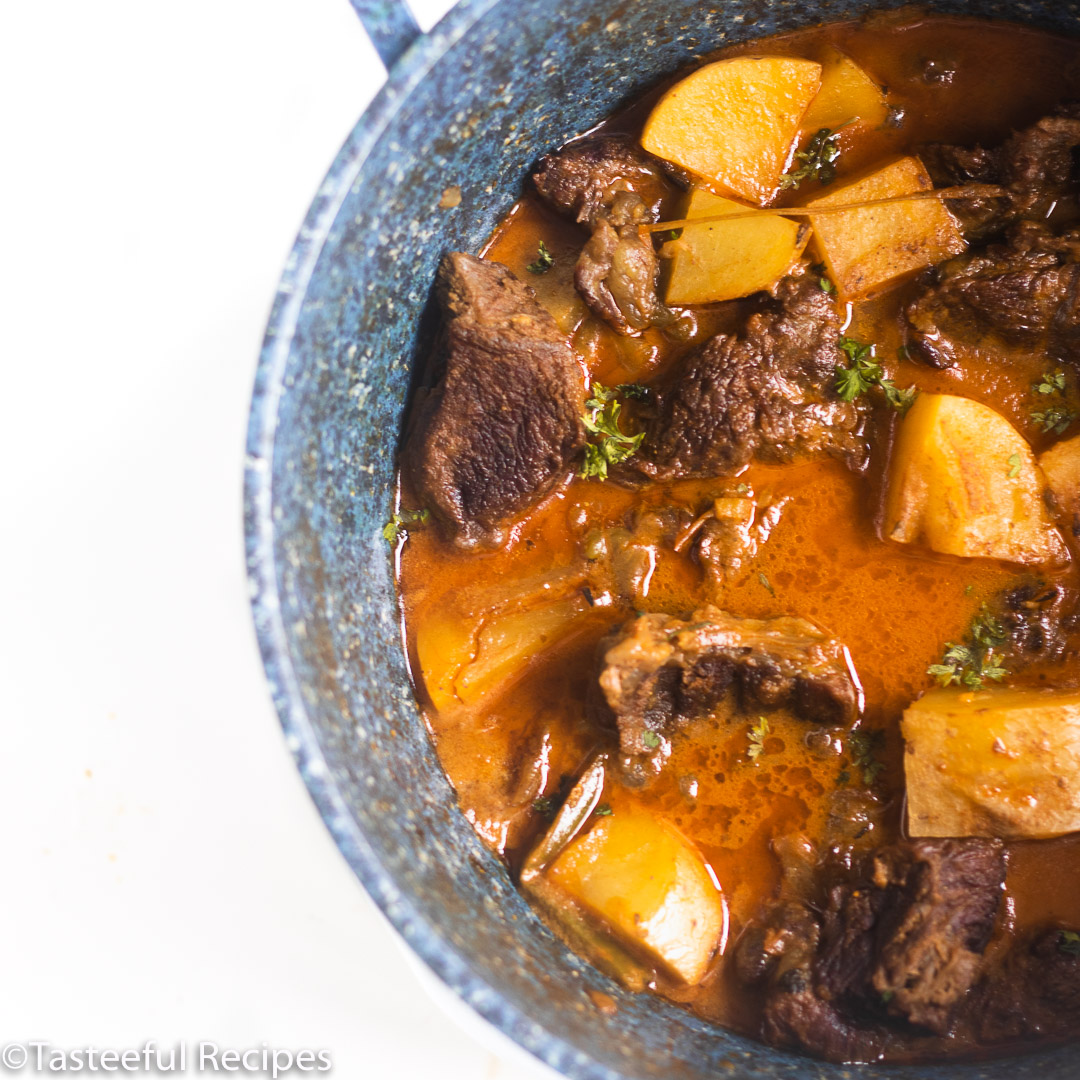 overhead shot of caribbean curry beef