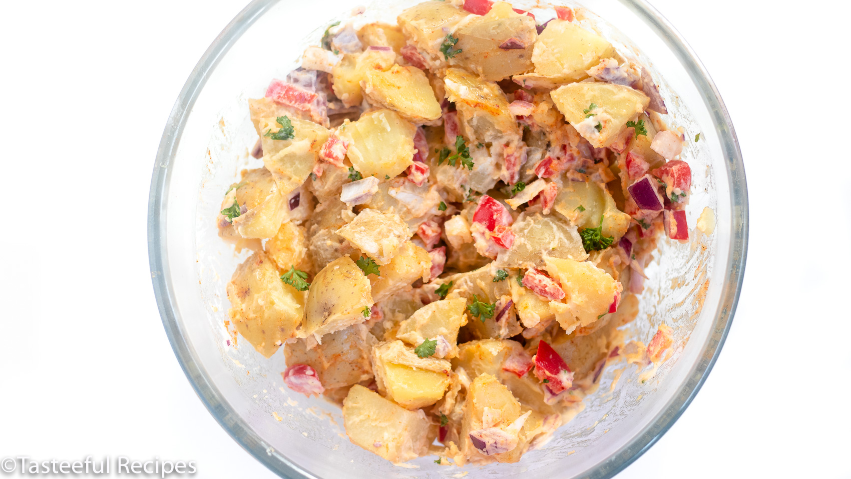 Overhead shot of creamy potato salad