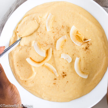 overheadshot of cornmeal porridge in a bowl