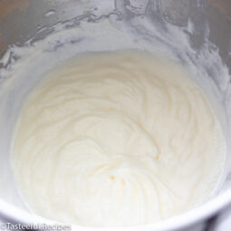 overhead shot of caribbean passion fruit whipped cream in a bowl