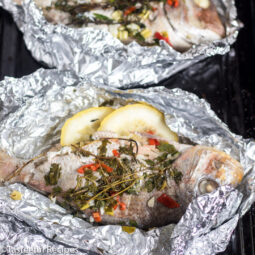 overhead shot of caribbean fishes in foil