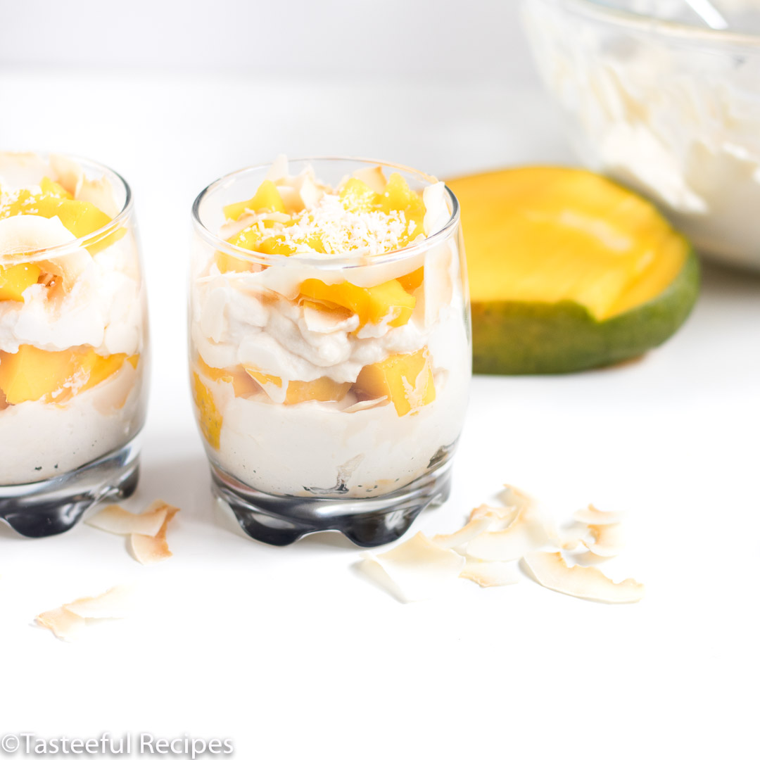 straight hand shot of caribbean tiramisu parfaits