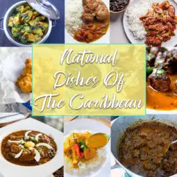 A collage of different Caribbean national dishes