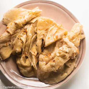 Overhead shot of plate or guyanese roti